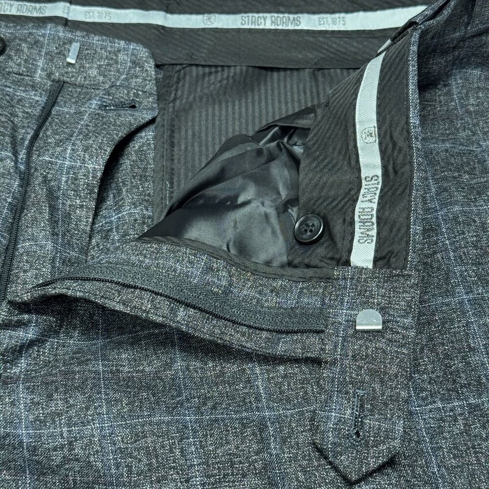 Stacy Adams NEW Windowpane Plaid Dress Pants Button Closure Men 38R Gray - Picture 10 of 13